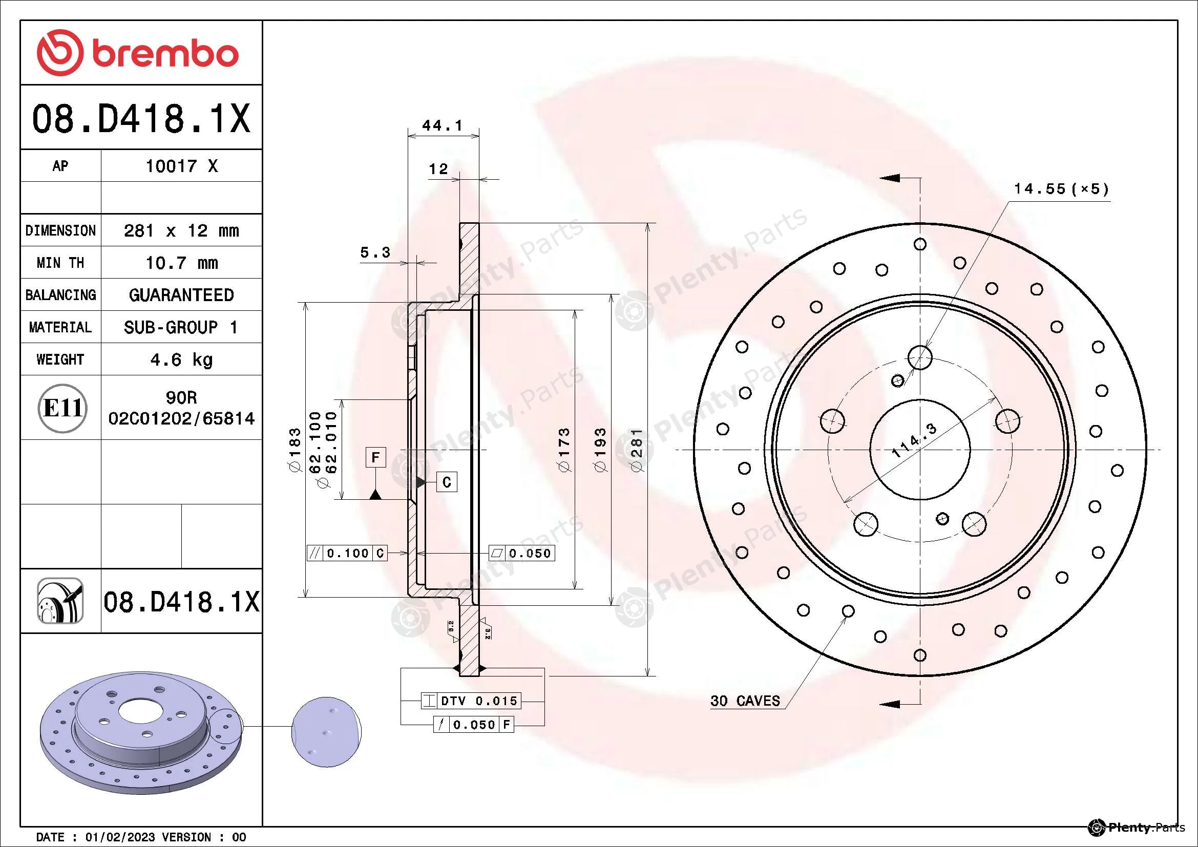 Brembo 08.D418.1X — Brake Disc XTRA LINE - Xtra