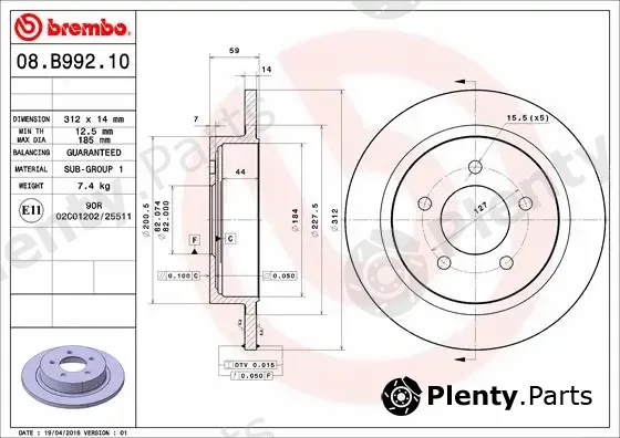 Brembo 08.B992.10 — Brake Disc PRIME LINE