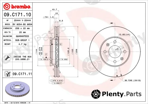 Brembo 09.C171.11 — Brake Disc PRIME LINE - UV Coated
