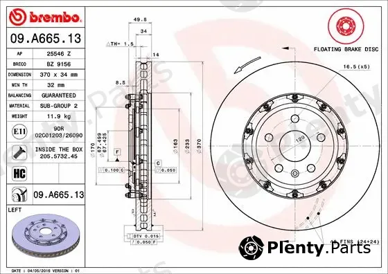 Brembo 09.A665.13 — Brake Disc PRIME LINE - Floating