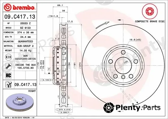 Brembo 09.C417.13 — Brake Disc PRIME LINE - Composite