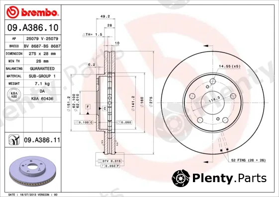 Brembo 09.A386.10 — Brake Disc PRIME LINE
