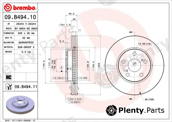 Brembo 09.B494.10 — Brake Disc PRIME LINE