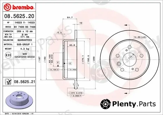 Brembo 08.5625.20 — Brake Disc PRIME LINE
