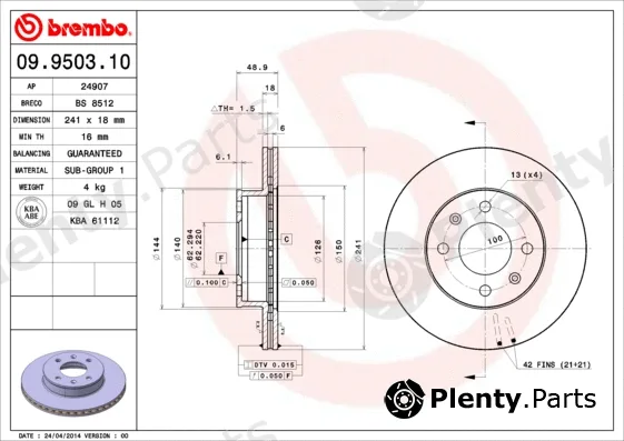 Brembo 09.9503.10 — Brake Disc PRIME LINE