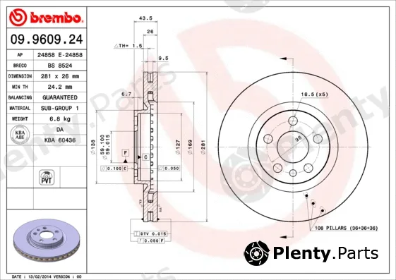 Brembo 09.9609.24 — Brake Disc PRIME LINE