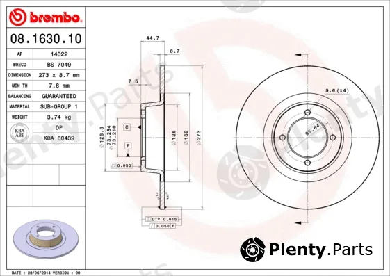 Brembo 08.1630.10 — Brake Disc PRIME LINE