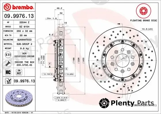 Brembo 09.9976.13 — Brake Disc PRIME LINE - Floating