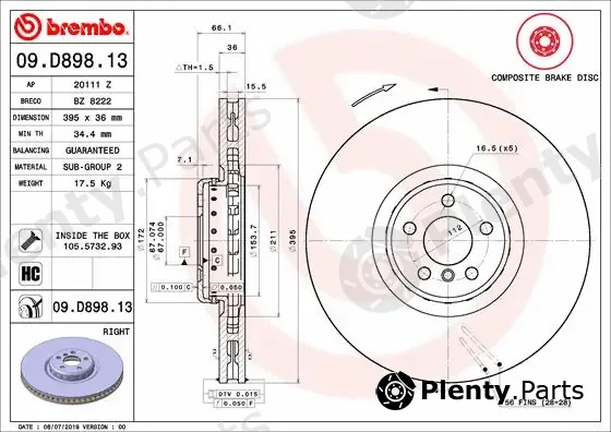 Brembo 09.D898.13 — Brake Disc PRIME LINE - Composite