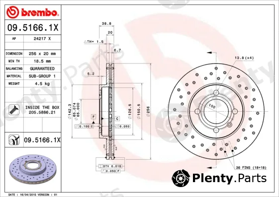 Brembo 09.5166.1X — Brake Disc XTRA LINE - Xtra
