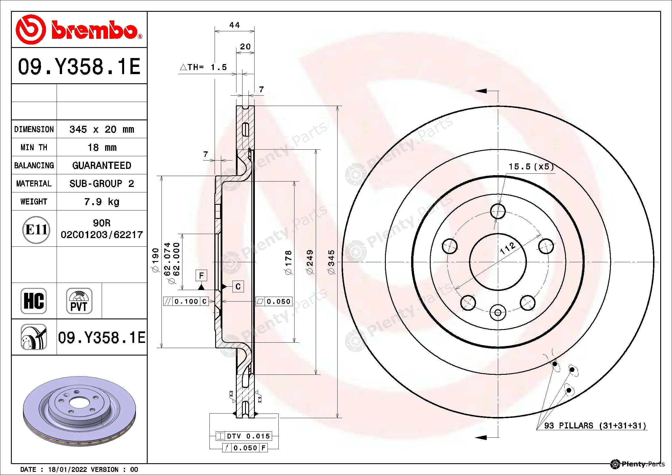 Brembo 09.Y358.1E — Brake Disc BEYOND LINE - EV