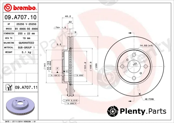 Brembo 09.A707.10 — Brake Disc PRIME LINE