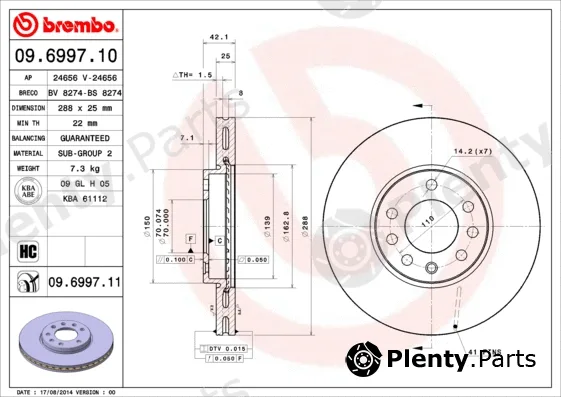 Brembo 09.6997.10 — Brake Disc PRIME LINE