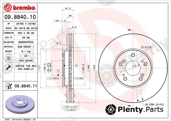 Brembo 09.8840.10 — Brake Disc PRIME LINE