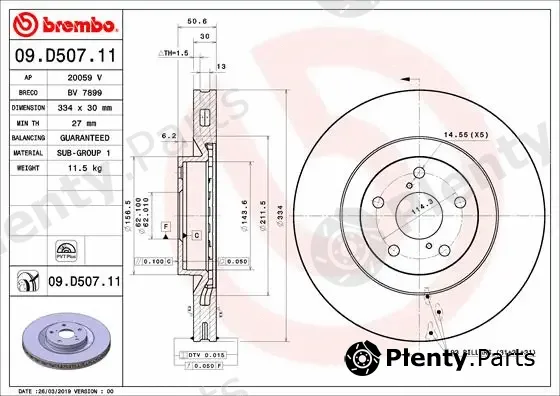 Brembo 09.D507.11 — Brake Disc PRIME LINE - UV Coated