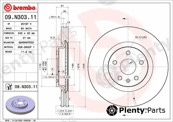 Brembo 09.N303.11 — Brake Disc PRIME LINE - UV Coated