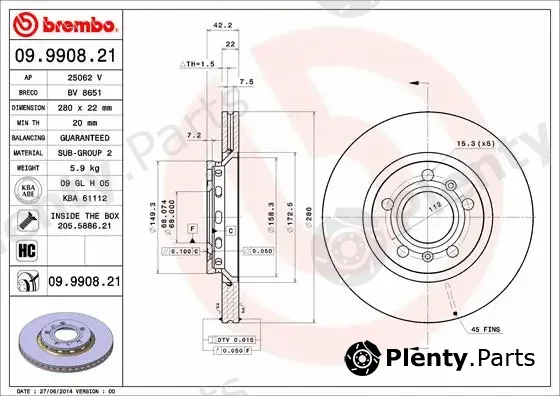 Brembo 09.9908.21 — Brake Disc PRIME LINE - UV Coated
