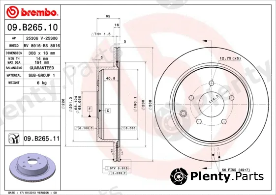 Brembo 09.B265.10 — Brake Disc PRIME LINE