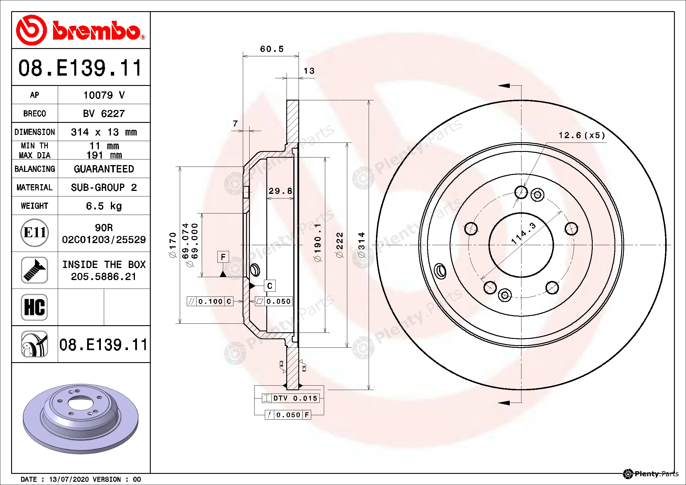 Brembo 08.E139.11 — Brake Disc PRIME LINE - UV Coated