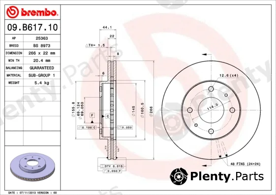 Brembo 09.B617.10 — Brake Disc PRIME LINE