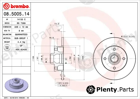Brembo 08.5005.14 — Brake Disc PRIME LINE