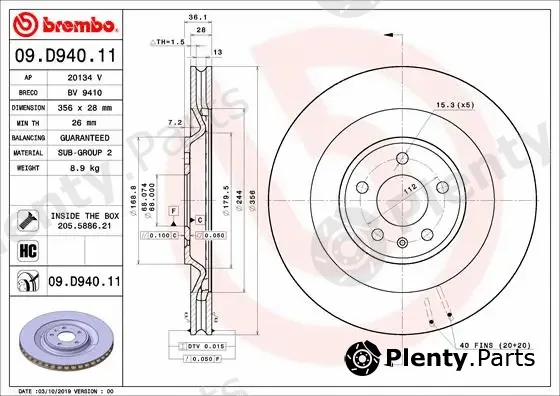 Brembo 09.D940.11 — Brake Disc PRIME LINE - UV Coated