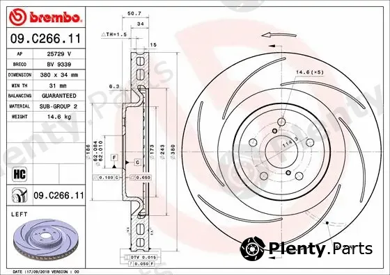 Brembo 09.C266.11 — Brake Disc PRIME LINE - UV Coated