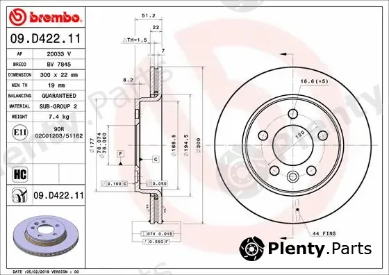 Brembo 09.D422.11 — Brake Disc PRIME LINE - UV Coated