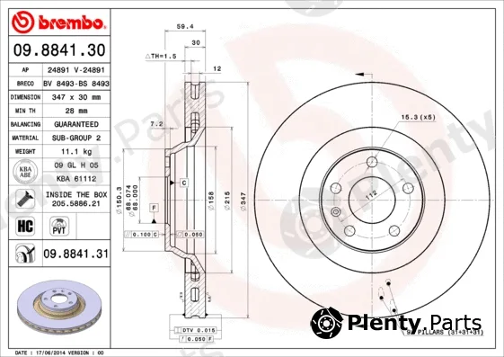 Brembo 09.8841.31 — Brake Disc PRIME LINE - UV Coated