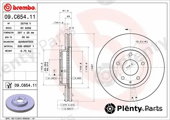 Brembo 09.C654.11 — Brake Disc PRIME LINE - UV Coated