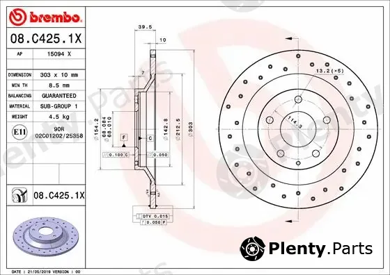 Brembo 08.C425.1X — Brake Disc XTRA LINE - Xtra