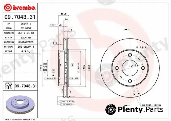 Brembo 09.7043.31 — Brake Disc PRIME LINE - UV Coated