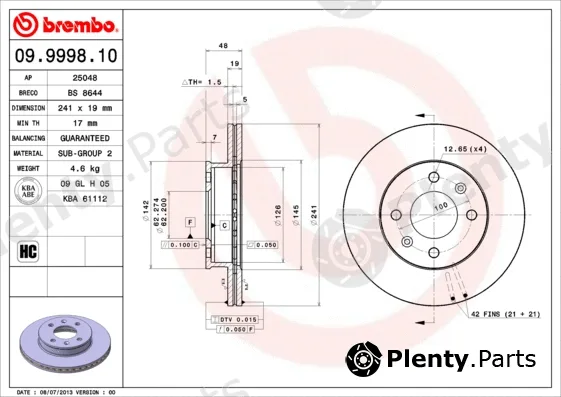Brembo 09.9998.10 — Brake Disc PRIME LINE