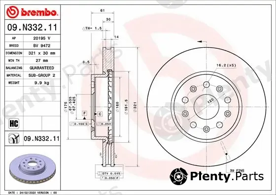Brembo 09.N332.11 — Brake Disc PRIME LINE - UV Coated