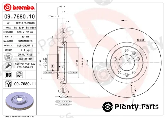 Brembo 09.7680.10 — Brake Disc PRIME LINE