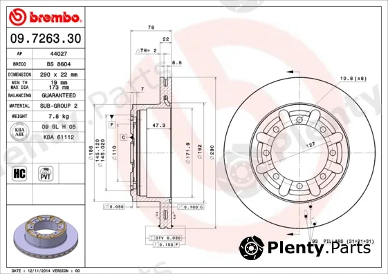 Brembo 09.7263.30 — Brake Disc PRIME LINE