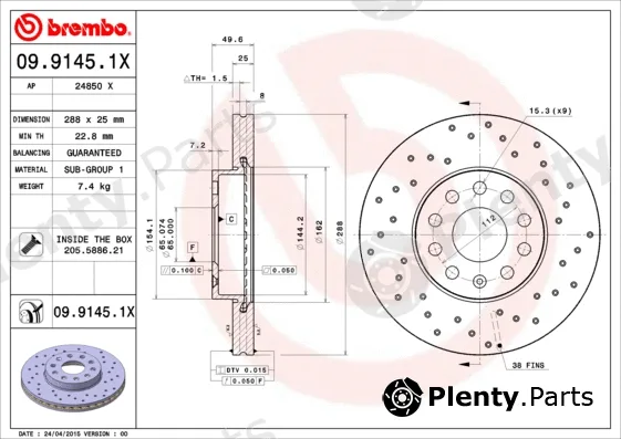 Brembo 09.9145.1X — Brake Disc XTRA LINE - Xtra