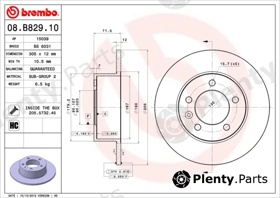 Brembo 08.B829.10 — Brake Disc PRIME LINE