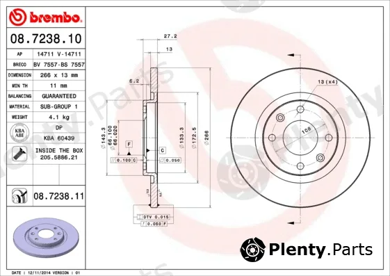 Brembo 08.7238.10 — Brake Disc PRIME LINE