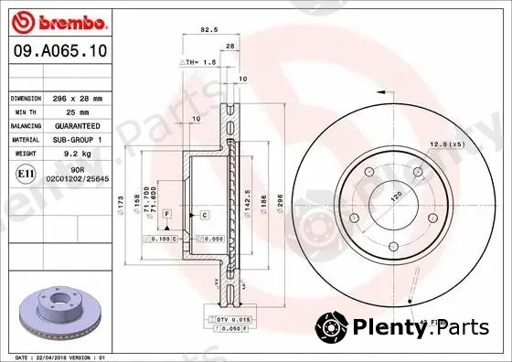 Brembo 09.A065.10 — Brake Disc PRIME LINE