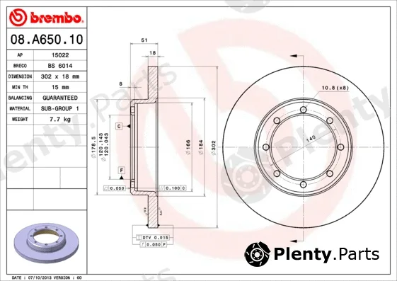 Brembo 08.A650.10 — Brake Disc PRIME LINE