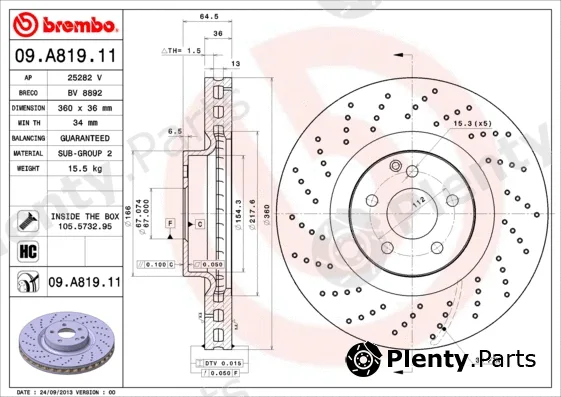 Brembo 09.A819.11 — Brake Disc PRIME LINE - UV Coated