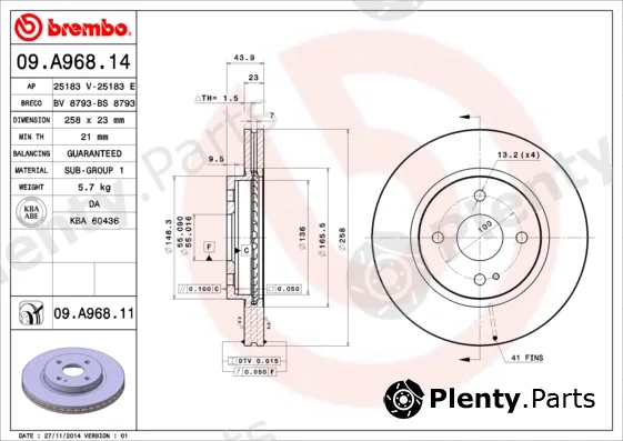 Brembo 09.A968.11 — Brake Disc PRIME LINE - UV Coated