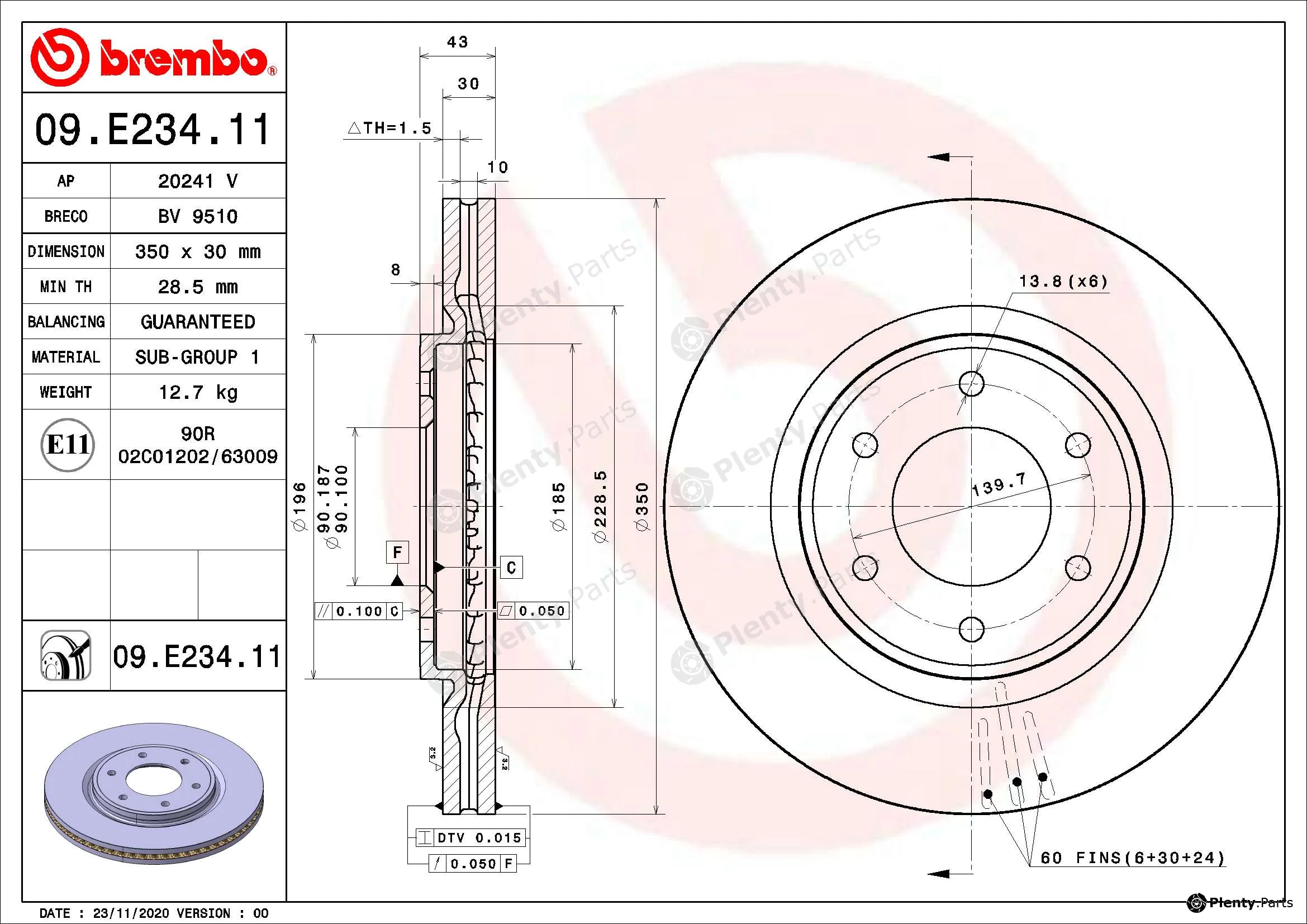 Brembo 09.E234.11 — Brake Disc PRIME LINE - UV Coated