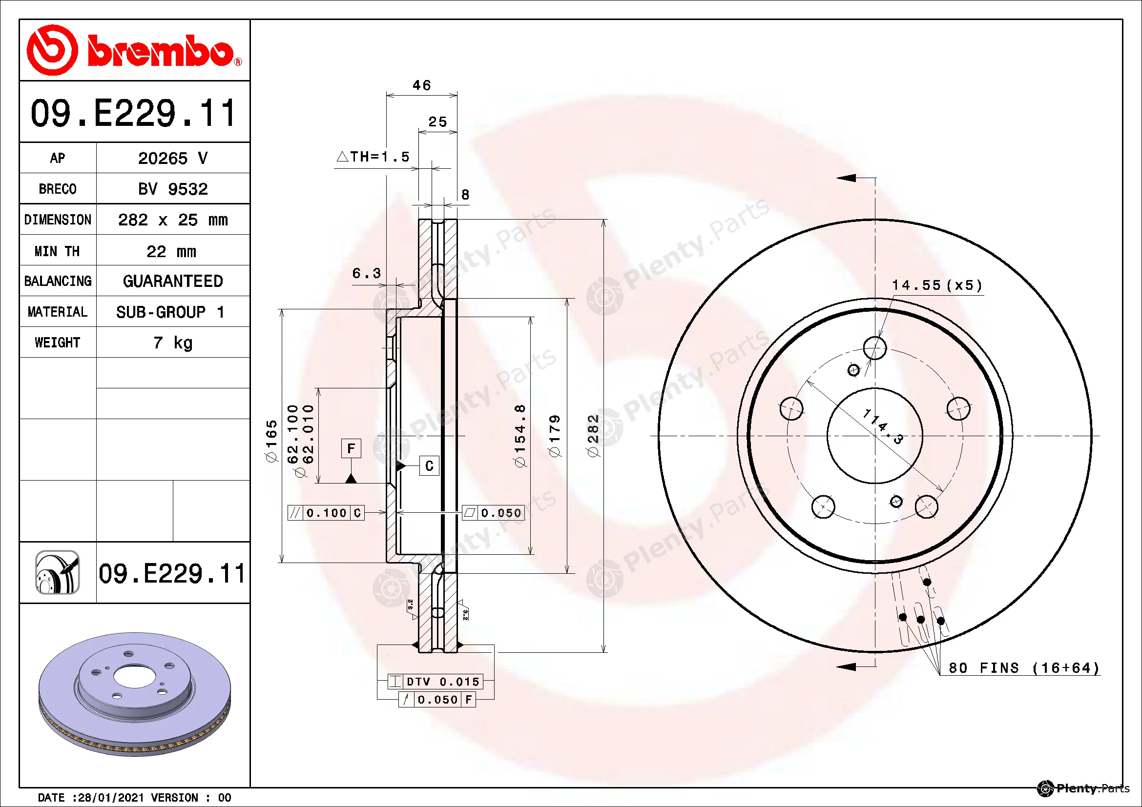 Brembo 09.E229.11 — Brake Disc PRIME LINE - UV Coated