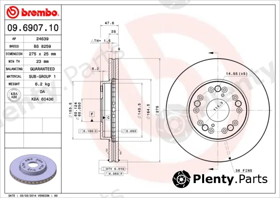 Brembo 09.6907.10 — Brake Disc PRIME LINE