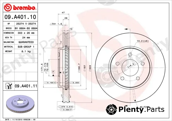 Brembo 09.A401.10 — Brake Disc PRIME LINE