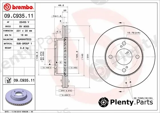 Brembo 09.C935.11 — Brake Disc PRIME LINE - UV Coated