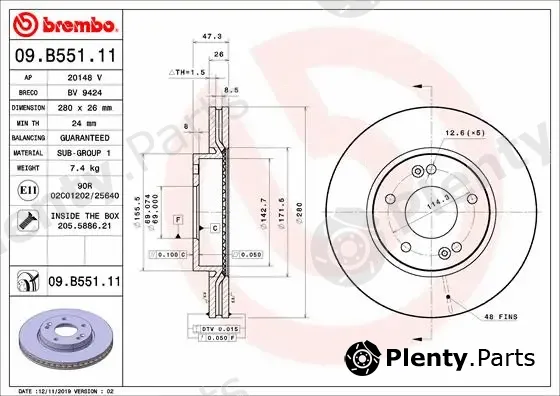 Brembo 09.B551.11 — Brake Disc PRIME LINE - UV Coated
