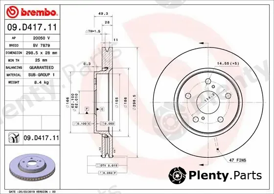 Brembo 09.D417.11 — Brake Disc PRIME LINE - UV Coated